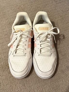 adidas Women’s White Sneakers with Light Pink Stripes